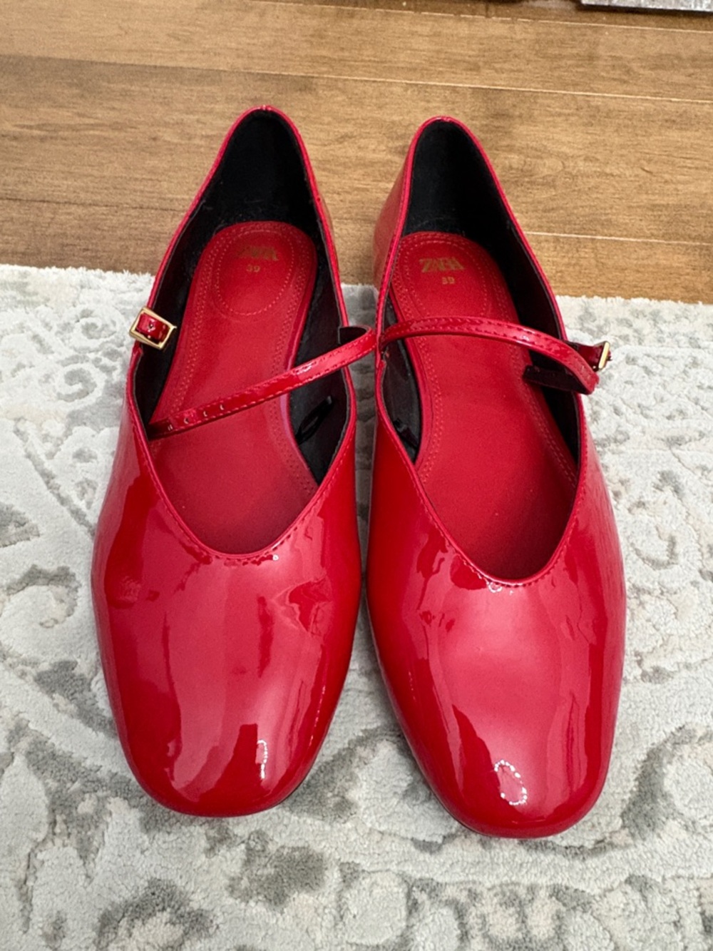 Zara Red Patent Mary Jane Flats with Buckle Strap